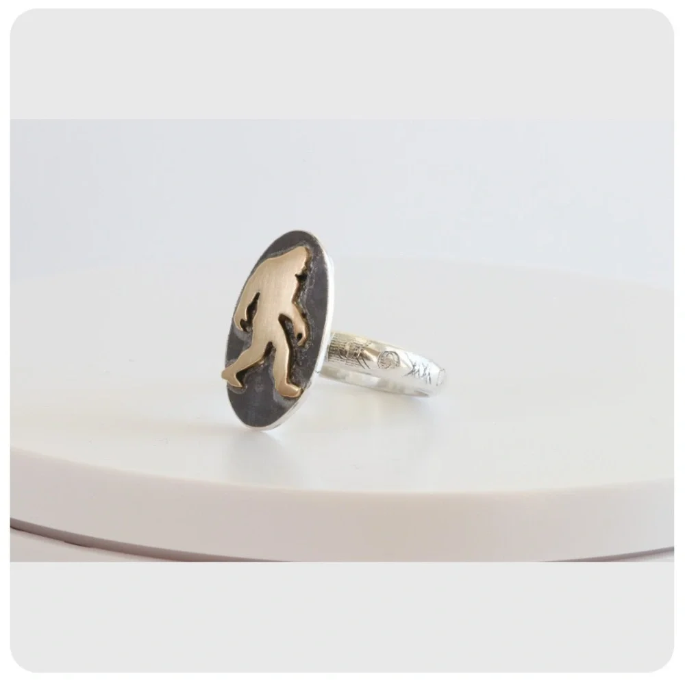 Handmade Bigfoot Ring Sterling Silver Brass Sasquatch Statement Ring Size 12